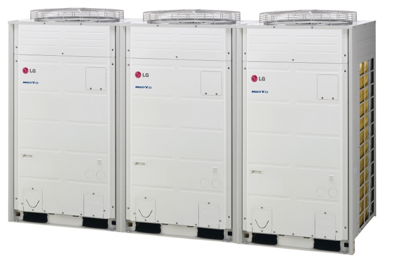 A line of three LG Multi V III commercial air conditioners