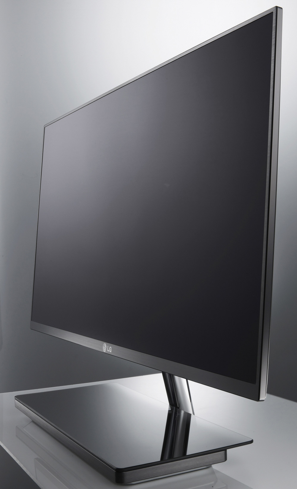Front view of LG's E91 monitor rotated 70 degrees to the left