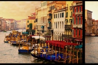 Three photos of a Venice canal that are taken at three different angles simultaneously using LG’s Triple Shot feature