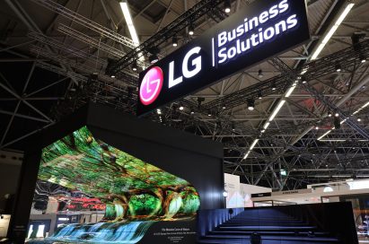 A panorama view of LG’s booth at ISE 2019.