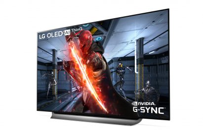 A right-side view of LG OLED TV with NVIDIA G-SYNC